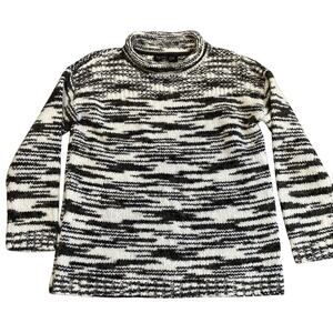 Rachel Zoe chunky knit pullover sweater gray & white variegated funnel neck M